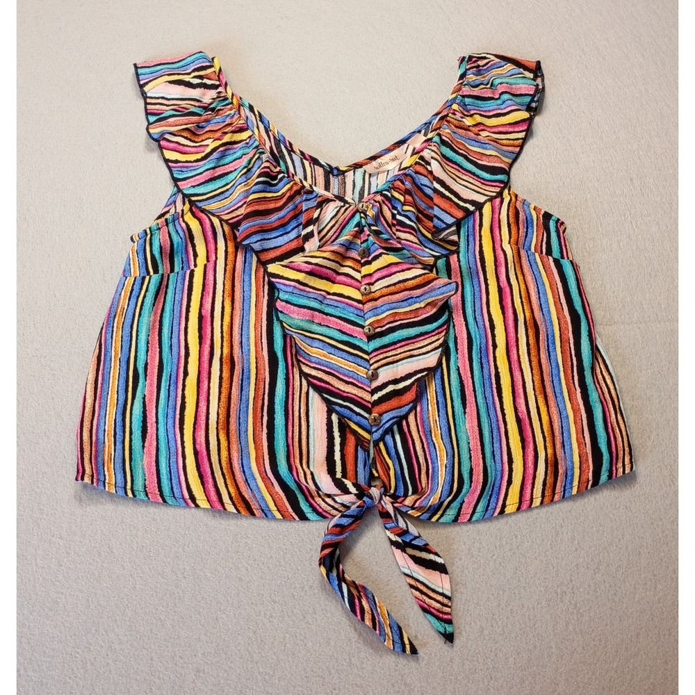 Willow Root The Buckle Women's Sleeveless Tank Top Ruffled V Neck‎ Stripe Size M